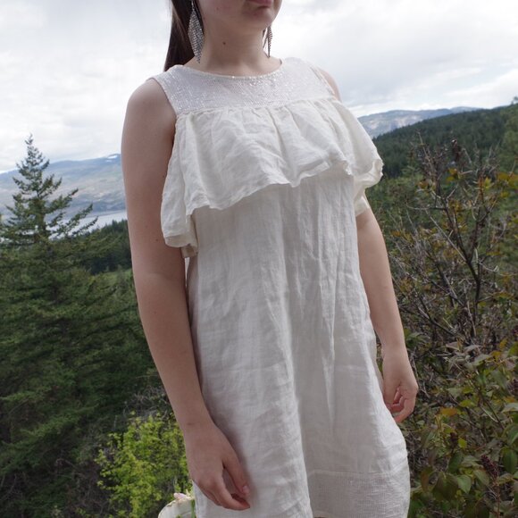 100% Linen Cream Color Dress By Via Signoria Made In Italy - Picture 2 of 9